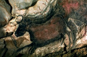 Sziklafestmény egy fekete bikáról, Kr.e. 17000 körül (barlangfestmény) alkotó: Prehistoric